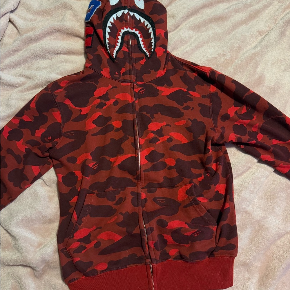 Red bathing ape fully zip up hoodie